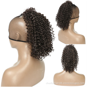 Wholesale Cheap Price Natural Color For Women Pre Plucked Water Curly Drawstring Net For Ponytail In Hair Extension Synthetic